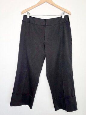 Fabrizio Gianni Size 14 Black Stretch Cuffed Cropped Wide Leg Trousers Pants